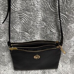 Michael Kors Fulton Black and Gold Crossbody Bag